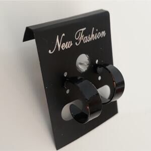 Vintage Black Open Hoop Stud Earrings Black